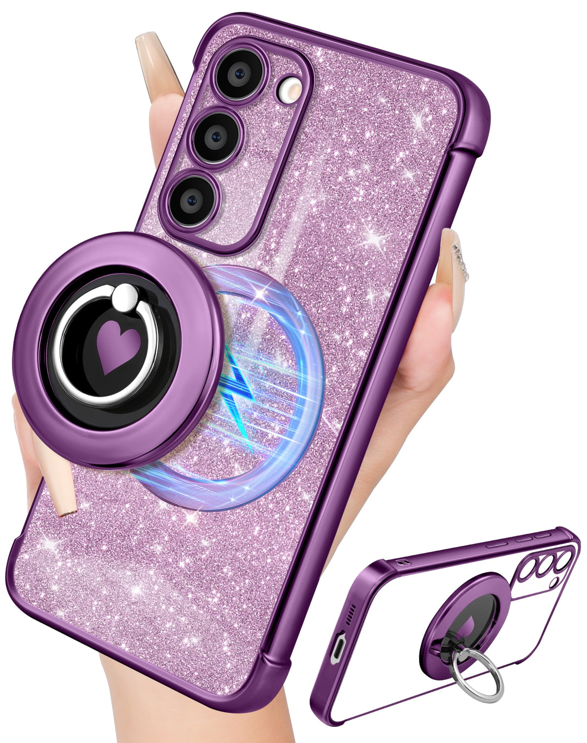 for Samsung Galaxy S21 Ultra Case - Women Glitter Bling Compatible with MagSafe Ring Stand Magnetic Phone Case Girls Cute Girly Sparkle Luxury Elegant for Samsung S21 Ultra Cases - Gold