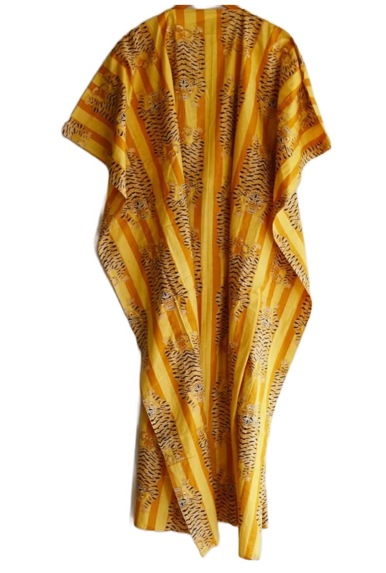 INDACORIFY 100% Cotton Kaftan Dress Floral Printed Women Dressmaking Handmade Indian Long Kaftan Suit Beautiful Beach (Design-8)