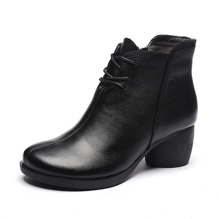 New Retro Leather High Heel Comfortable Women Boots