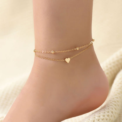 Double Layer Heart Anklet for Beach Vacation Style