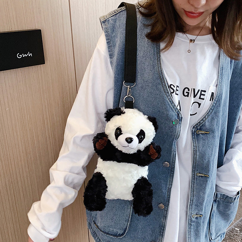 Cute Plush Panda Mini Shoulder Bag, Cartoon Crossbody