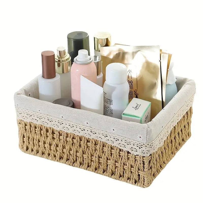 Woven Storage Baskets Set of 3 with Cloth Cover