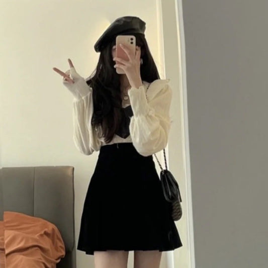 Western Style Shirt and Short Skirt Two-Piece Set
