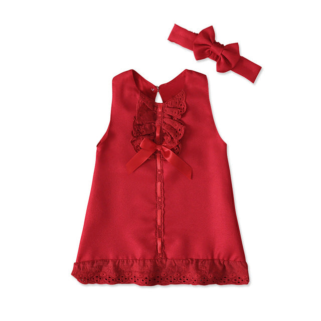 2pcs Set Baby Girl's Summer Dress with Bow Headband