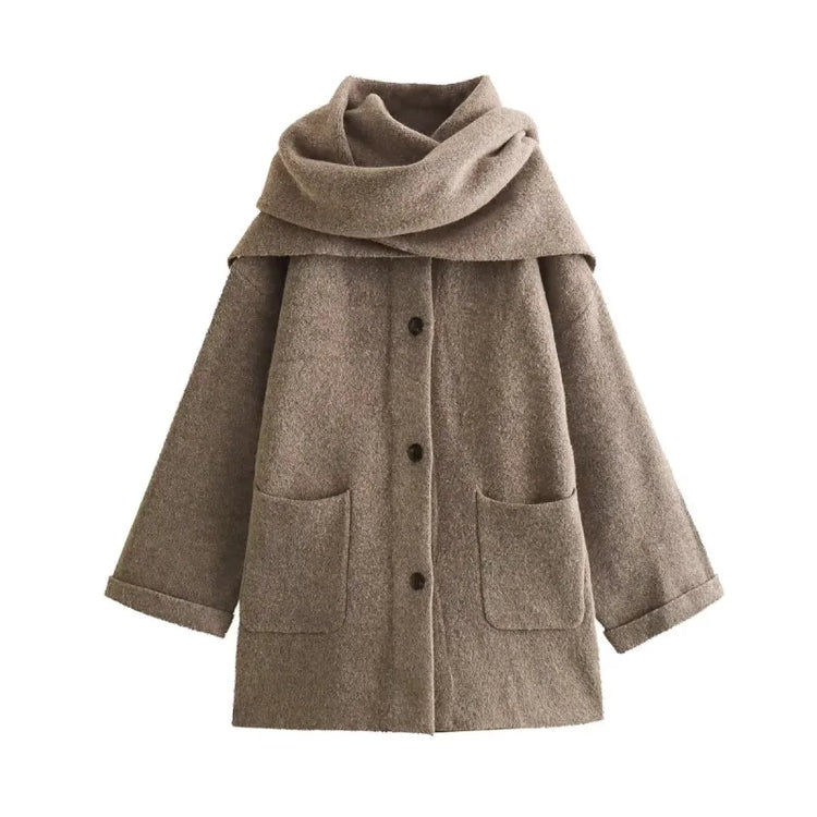 Women Knitted Cardigan With Scarf