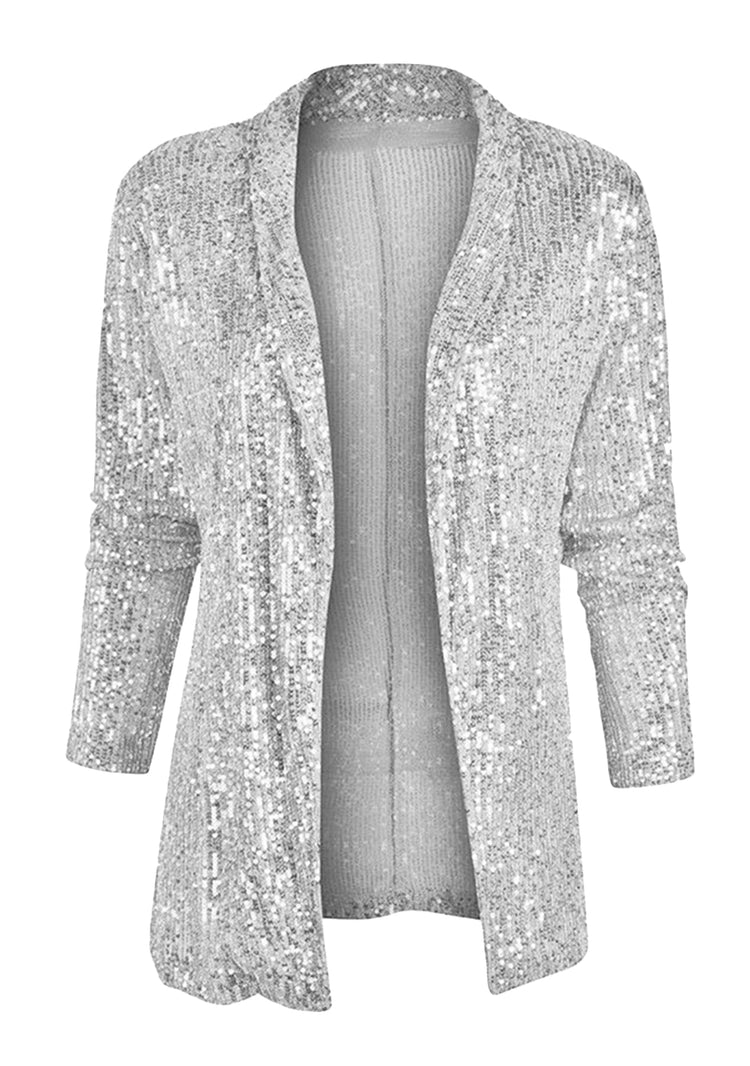 GRASWE Women Sequin Blazer Cardigan Light Weight Glitter Plus Size Blazer Blazer Silver 2XL