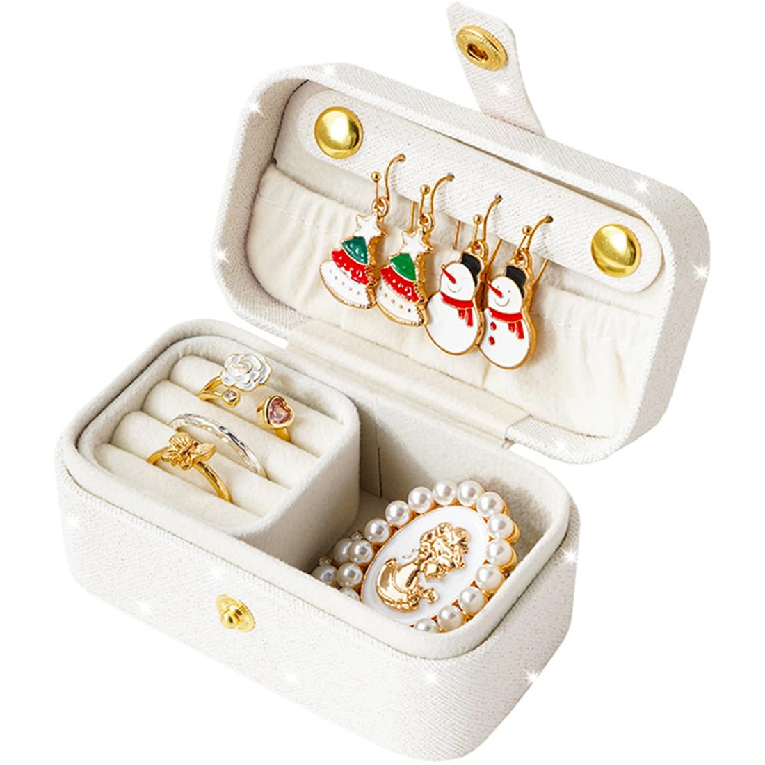 Tiny Small Jewelry Travel Case Mini Jewelry Box for Purse Sparkly Travel Jewelry Holder Mini Cute Travel Jewelry Case Small Travel Jewelry Box with Ring Holder Travel Essentials for Women Girls White