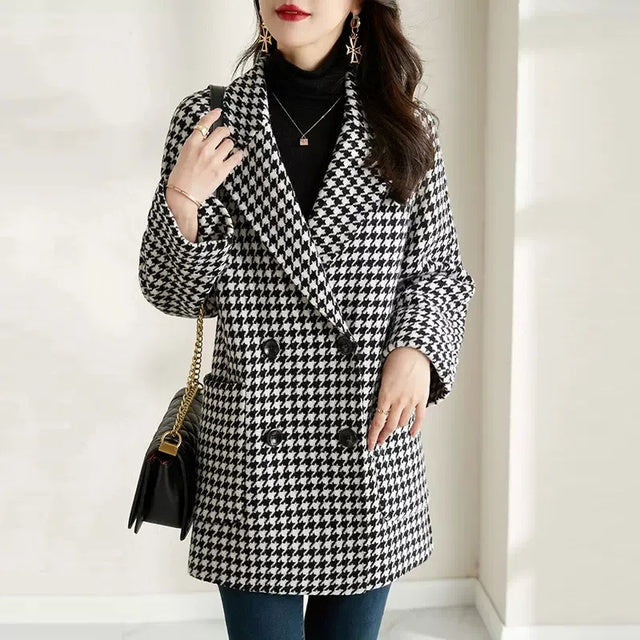 High-End Wool Mid-Length Suit Sweater Jacket for Women