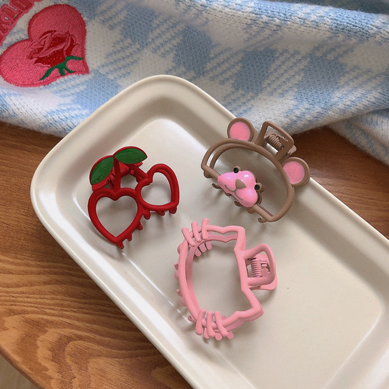 Cartoon Cute Bear Hair Clip with Cherry and Shark Design