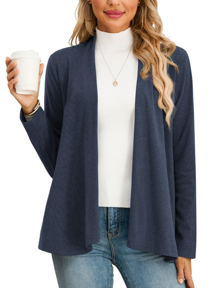 HWOKEFEIYU Women Cardigan Casual Lightweight Plus Size Cardigan Long Sleeve Open Front Soft Light Cardigan Drape Duste (Navy BlueMedium)