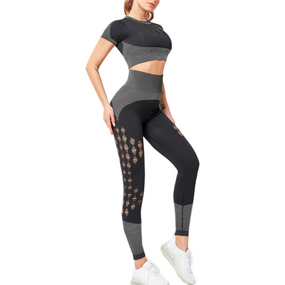 Yoga Set with Crop Top and High-Waisted Leggings