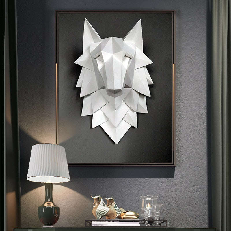 Geometric Wolf Head Wall Decor for Living Room