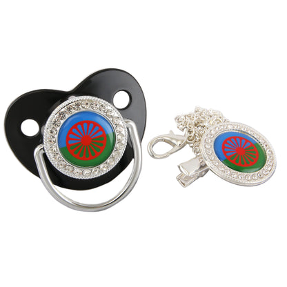 Newborn Pacifier with Silver Chain and Roma Flag Theme