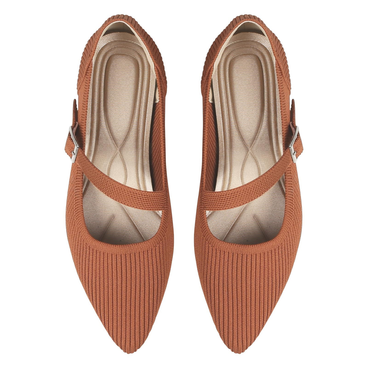 HIULYCENCE Mary Jane Flats Shoes Women Pointed Toe Ballet Flats Dressy Flats for Women Knit Flats Comfort Breathable Lightweight Washable Flats Shoes Brown US10