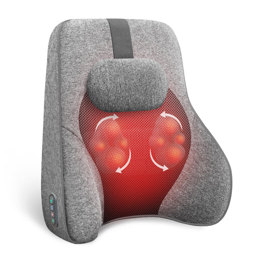 Back Lumbar Support Pillow for Office Chair Car Office Desk Chair Lumbar Back Support with 4 Shiatsu Massage Heads & Heating Function Memory Foam Lumbar Pillow for Computer Gaming Chair-Gray