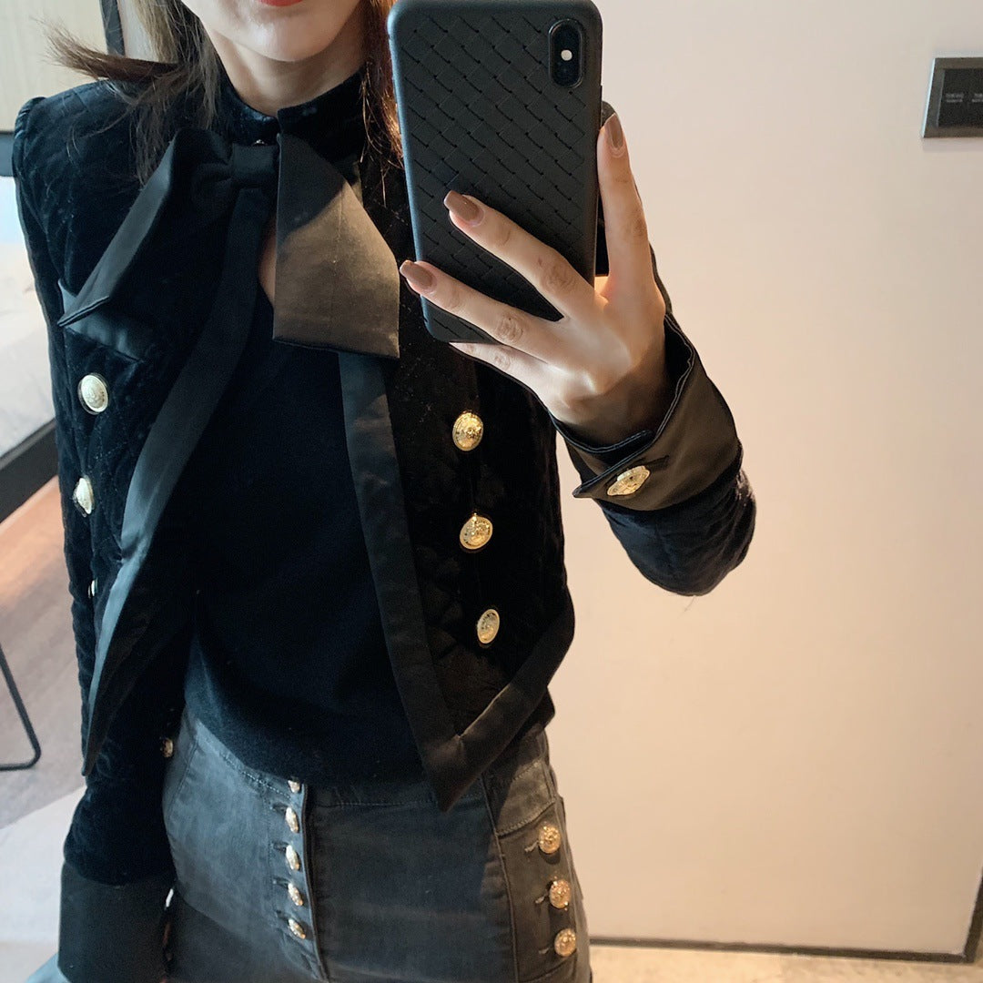 Velvet Diamond Quilt Short Jacket for Women