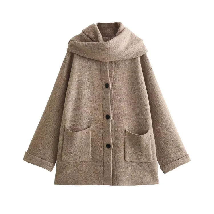 Women Knitted Cardigan With Scarf