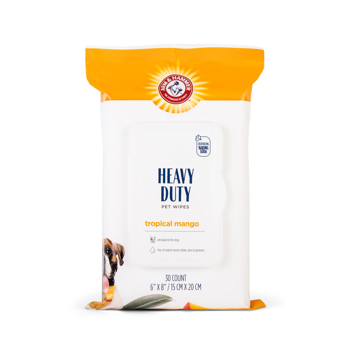 Arm & Hammer for Pets Heavy Duty Multipurpose Bath Wipes for Dogs Travel Size Mango Scent | All Purpose Dog Wipes Remove Odor & Refresh Skin for Pets | 30 Ct Pack of Travel Pet Wipes