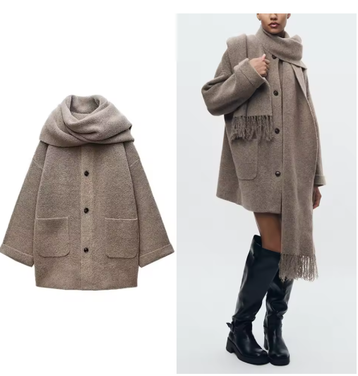 Women Knitted Cardigan With Scarf