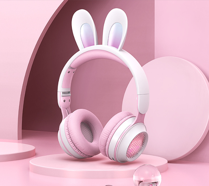 Cute Rabbit Wireless Headphones with RGB LED for Kids
