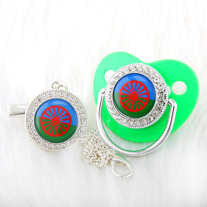 Newborn Pacifier with Silver Chain and Roma Flag Theme