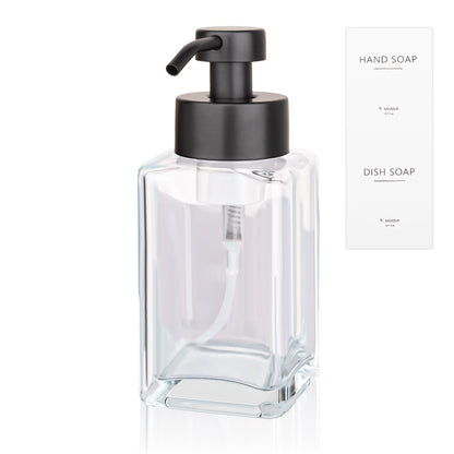 Foaming Soap Dispenser with Stainless Steel Pump 12oz Refillable Glass Liquid Dish Soap Bottles for Bathroom Kitchen Sink Home Decor