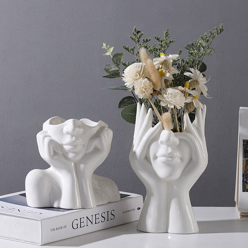 Nordic Creative White Ceramic Body Art Vase Decor