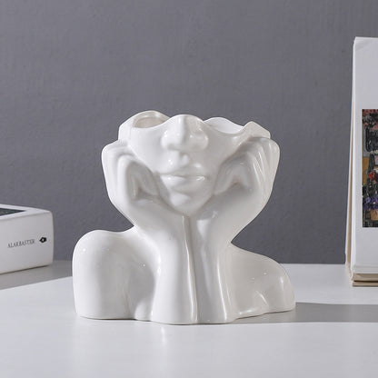 Nordic Creative White Ceramic Body Art Vase Decor