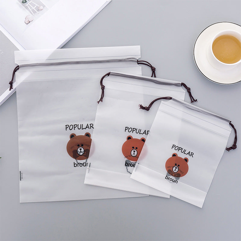 Cartoon Brown Bear Drawstring Travel Dust Bag