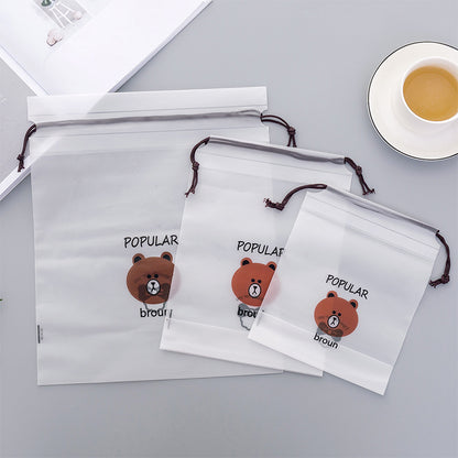 Cartoon Brown Bear Drawstring Travel Dust Bag