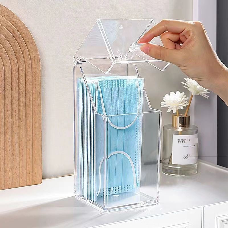 Transparent Dustproof Mask Storage Box for Desktop Use