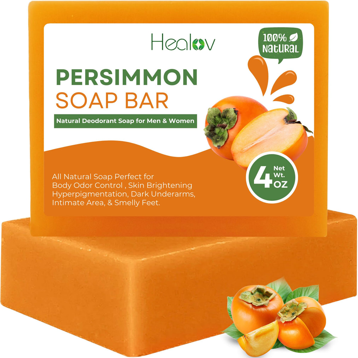 Persimmon Soap Bar for Body Odor Control – Purifying Deodorizing Face & Body Wash for Eliminating Nonenal Body Odor – Great for Skin Brightening Hyperpigmentation – Deodorant Soap for Men & Women
