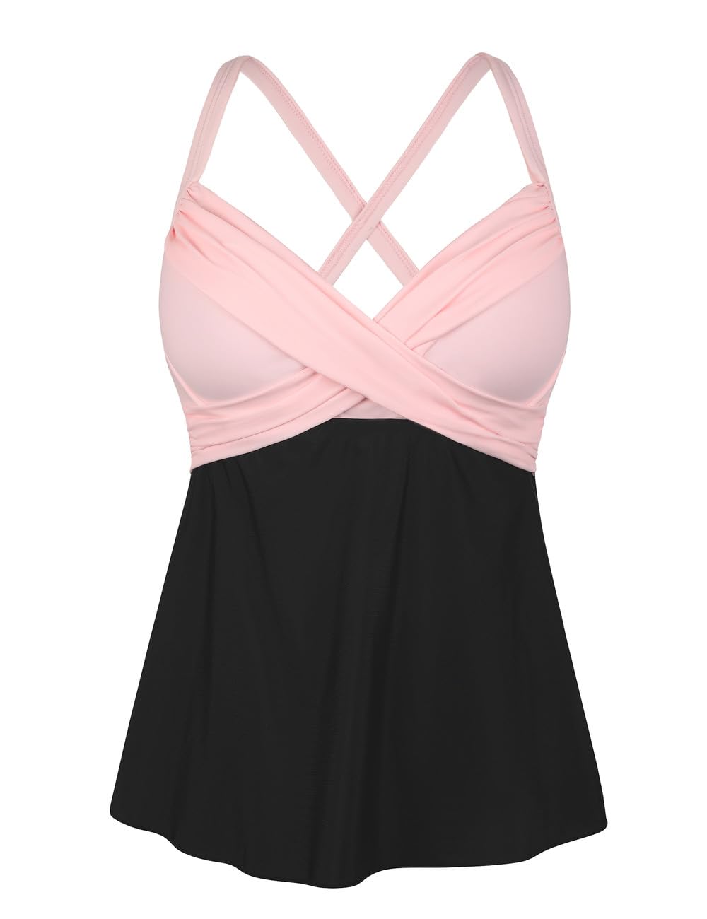Hilor Underwire Tankini Top for Women Swimwear Top Only Crossback Swimsuit Push Up Loose Fitting Bathing Suits Top Pink&Black 12