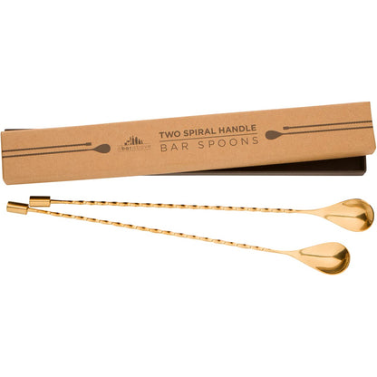A Bar Above Gold Bar Spoon Set – Spiral Handle Stainless Steel Mixing Spoons for Cocktail Mixer Set to Stir & Layer – Basic Professional or Home Bar Accessories (2 Pcs - 12”)