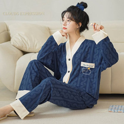 Cartoon Print Polka Dot Pajamas Set for Women