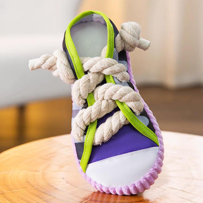 HDKUW Dog Squeaky Toys Sneakers Canvas Shoes Shape Dog Chew Toys for Small Dogs Tough Durable Squeaky Interactive Dog Rope Toys Puppy Teeth Cleaning Chew Stick Toy Purple