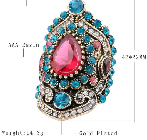Turkish Gold-Plated Women's Ring with Pink Quartz and Sapphire
