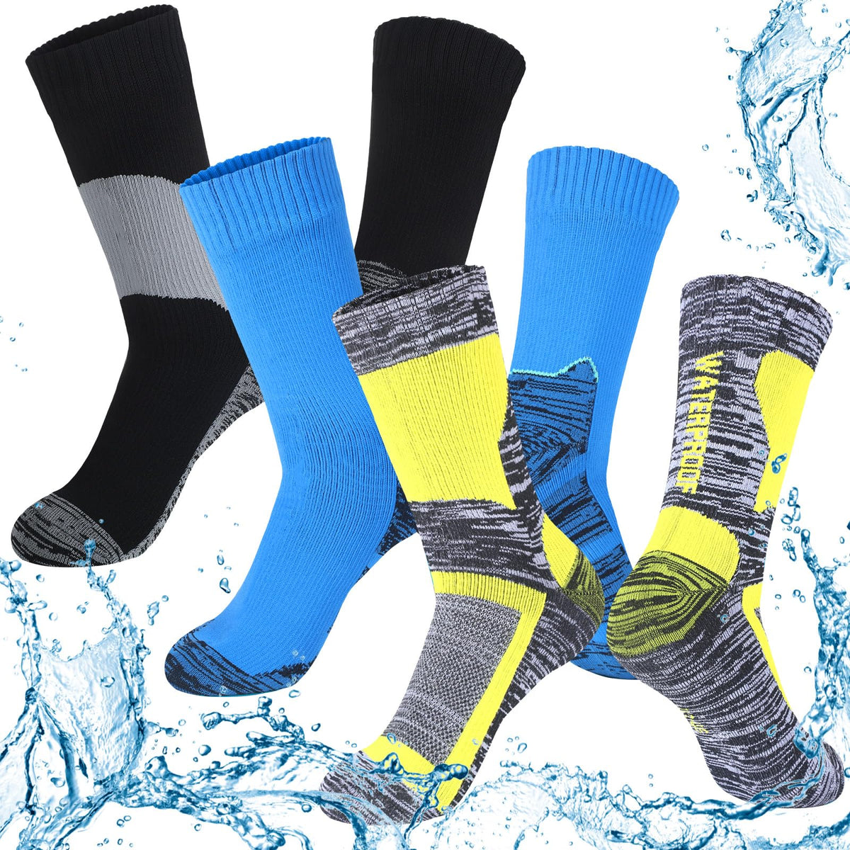 Janmercy 3 Pairs Unisex Waterproof Socks Breathable Knit Socks for Men Women Socks for Hiking Wading Running Skiing 3 Colors (Large)