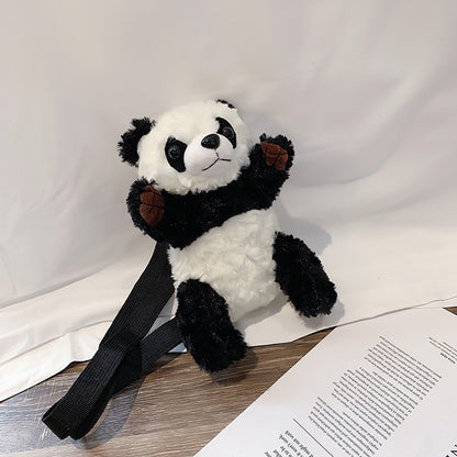 Cute Plush Panda Mini Shoulder Bag, Cartoon Crossbody