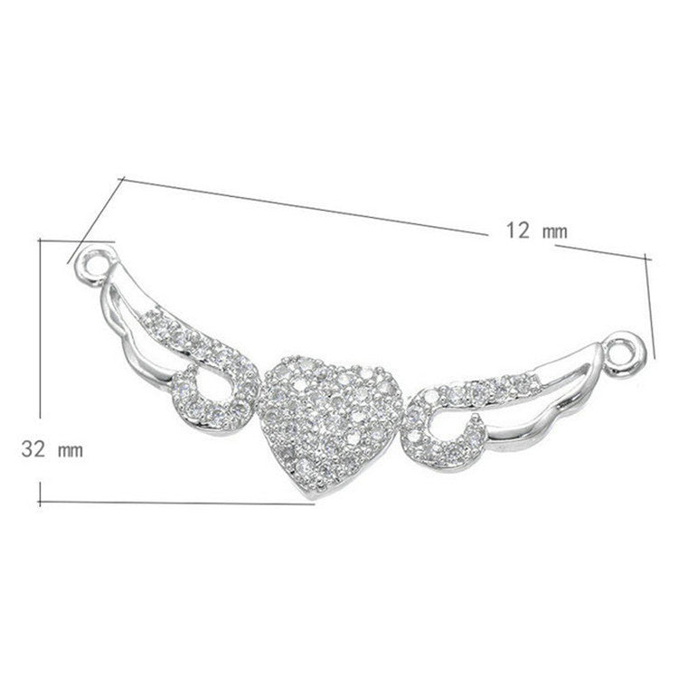 DIY Angel Wings Zircon Heart Pendant Necklace Accessory