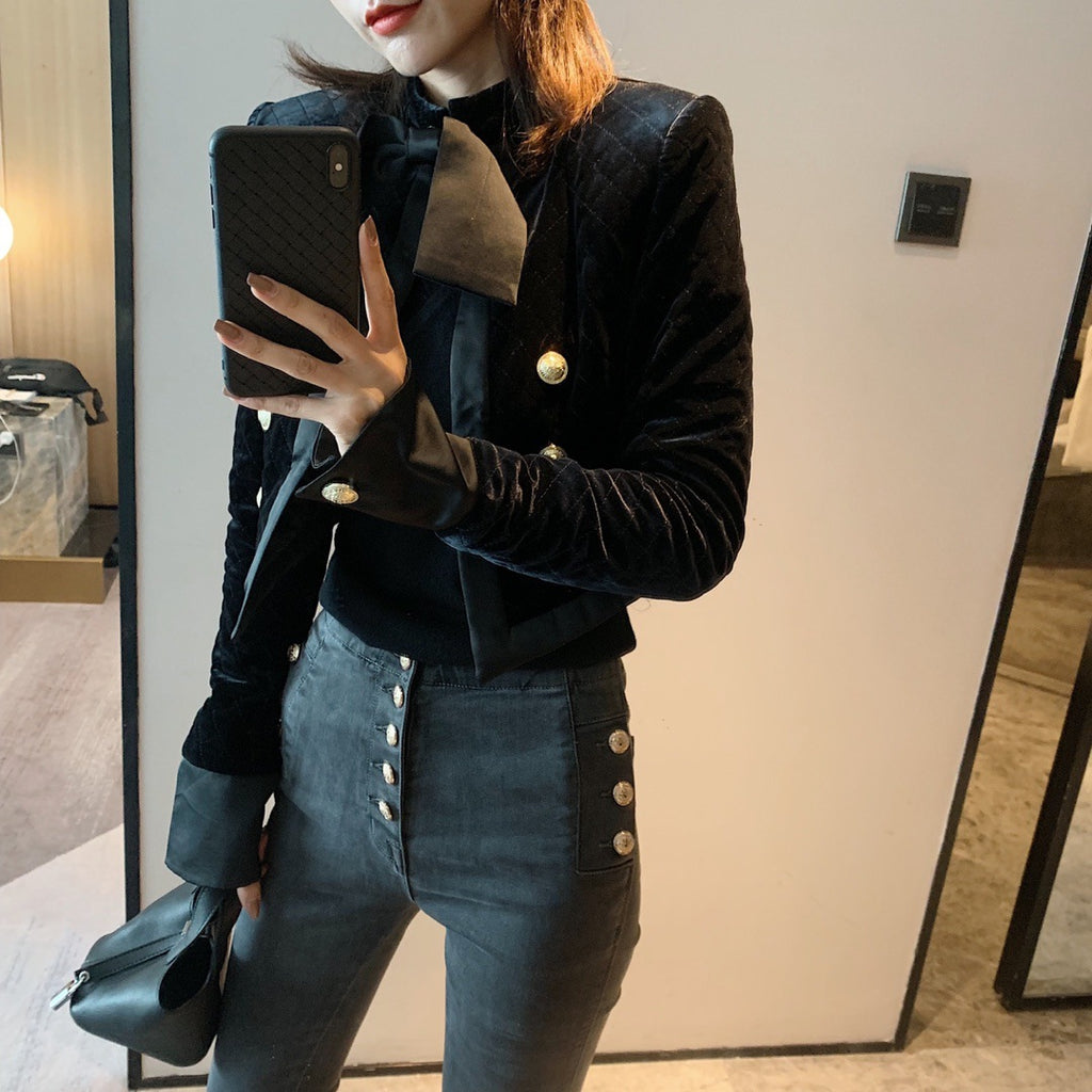Velvet Diamond Quilt Short Jacket for Women