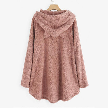 Long Sleeve Cat Print Hoodie with Irregular Hem
