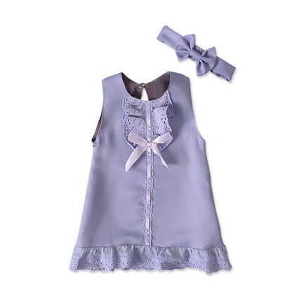 2pcs Set Baby Girl's Summer Dress with Bow Headband