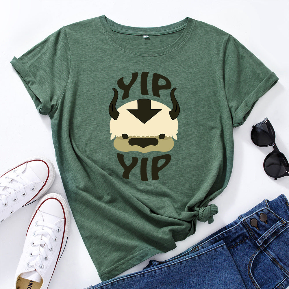 Cotton Loose Round Neck Short Sleeve T-Shirt for Women