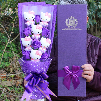 Cat Plush Bouquet Soap Flower Gift Box for Valentine's Day