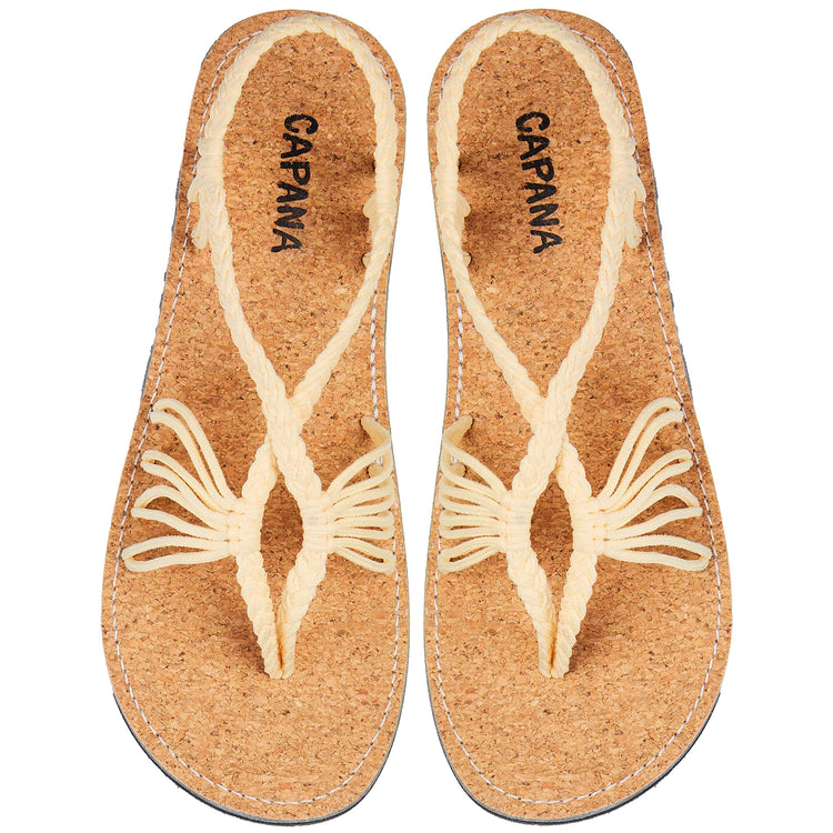 Capana Handwoven Womens Flat SandalsStrappy Sandals for Women Boho Sandals Walking Sandals Women Rope Sandals Beach Sandals for Women Water Sandals Cream Cork 5 UK