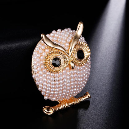 Fashionable Owl Brooch with Pearl Accents (In Stock)