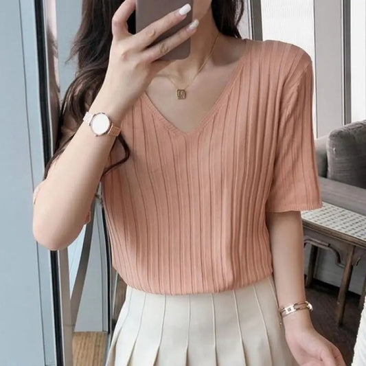 Summer Loose Fit Chicken Heart Collar Ice Silk T-Shirt
