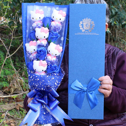 Cat Plush Bouquet Soap Flower Gift Box for Valentine's Day