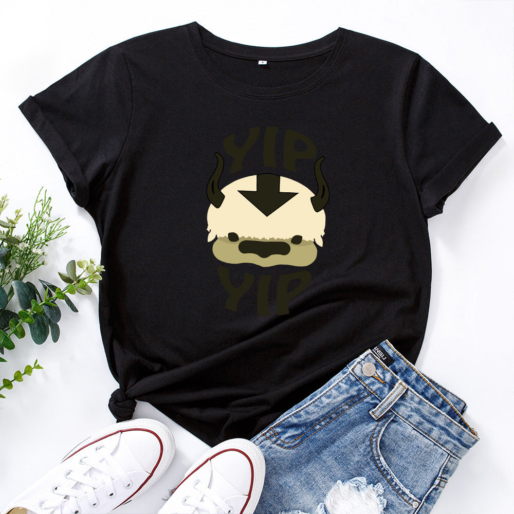 Cotton Loose Round Neck Short Sleeve T-Shirt for Women